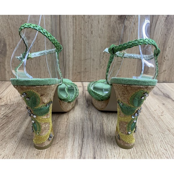 Rampage Emotion Women’s Heeled Sandals Size 10 M Green Rhinestone Embroidered - Picture 7 of 16